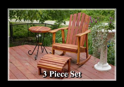 Handmade Deck and Patio Rocking Chair and Table Set, with Footstool: (3 Piece Set)