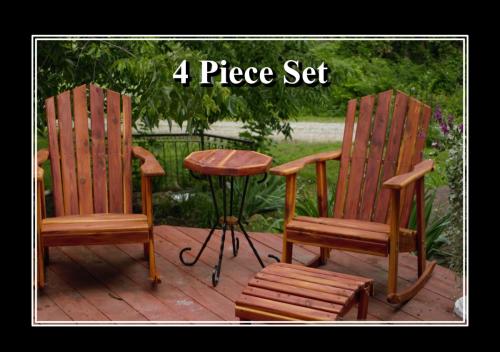 Handmade Deck and Patio Rocking Chair and Table Set, with Footstool: (4 Piece Set)