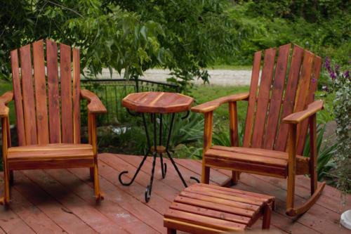Handmade Deck and Patio Rocking Chair and Table Set, with Footstool: (4 Piece Set)