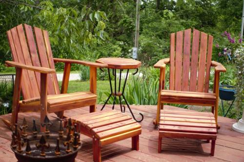 Handmade Deck and Patio Rocking Chair and Table Set, with 2 Footstools: (5 Piece Set)