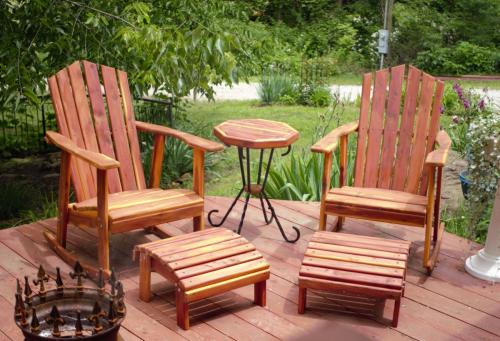 Handmade Deck and Patio Rocking Chair and Table Set, with 2 Footstools: (5 Piece Set)